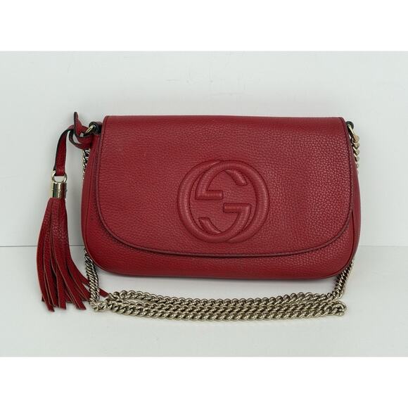 Gucci Soho Red Leather Medium Crossbody Bag with Chain Strap - Picture 2 of 16